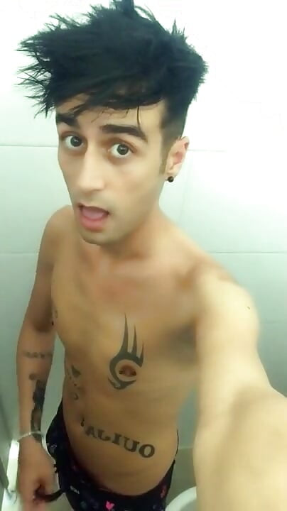 Tattooed Twink Is Pissing in Waterpark Piss Filled Toilet