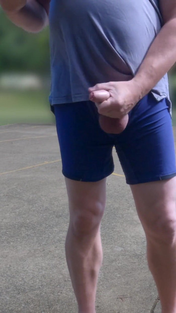 Emotional moment from "Playing basketball on a public court with my cock on display"