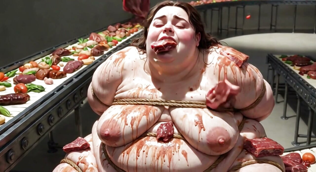 Humiliated BBW Slave Tied and Stuffing Her Belly Deep