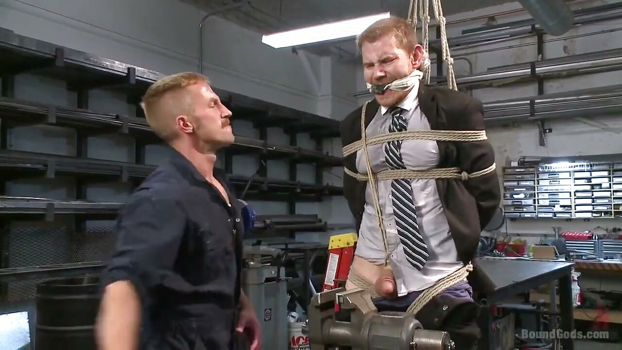 Cocky Businessman Bound and Fucked in the Metal Shop