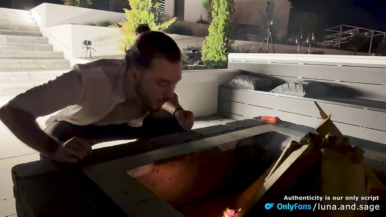 Our date by the fire turns really hot! Real amateur couple (POV cumshot)