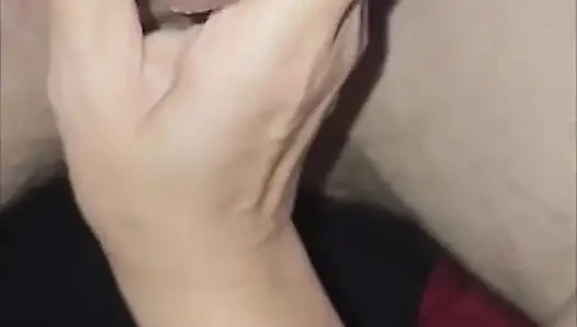 Milking the pre cum out of his hard cock