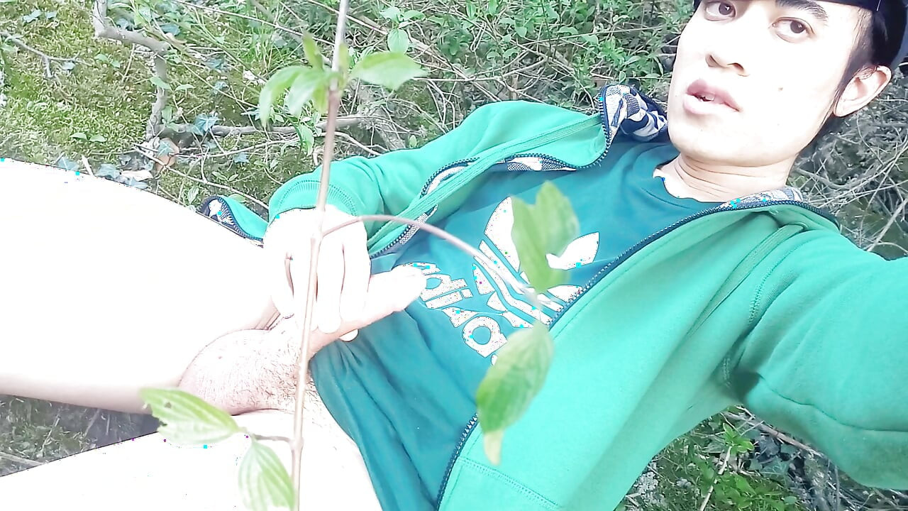 Ruined orgasm, but wanna full, thick cum, gay twink jerking off outdoor in adidas Stan Smith sneakers  Gay Asian boy wanking