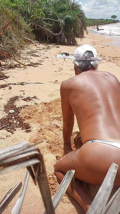 Ladysilva femboy on the beach wearing panties showing off her hot big ass