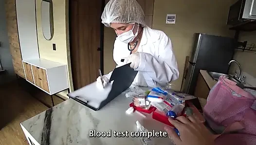 LATINA NURSE milks my CUM sample with Machine and his deepthroat