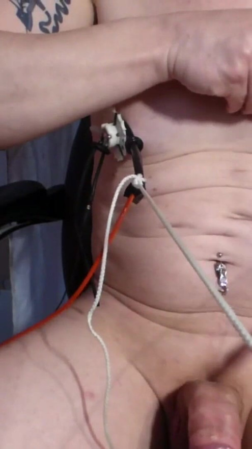 E-Stim tits nipples and needles masturb cum on cam01 | Clip 2
