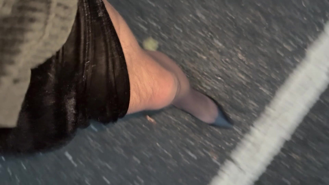 Autumn walk in high heel boots