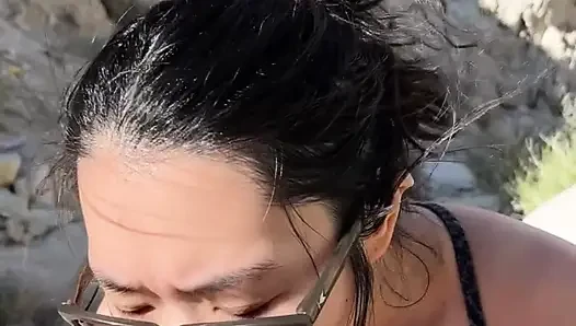 OUTDOOR blowjob while hiking in the desert - AMATEUR WMAF - Cum in Mouth PUBLIC BJ Swallow