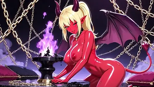 Atemberaubende Sukkubus-Noblen mit perfekten üppigen körpern, bedeckt mit dickem glänzendem schwarzem Öl tanzt sehr sinnlich im schwimmenden Pala