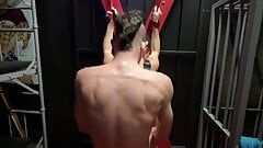 Bareback sauna latex fuck in military bunk beds and tied up to St Andrew's Cross