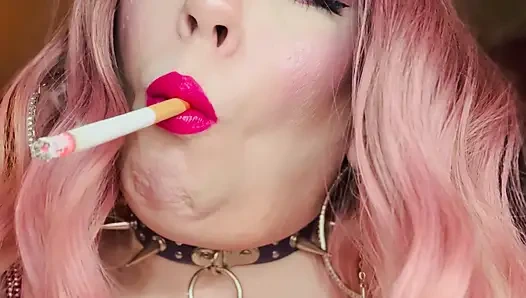 Miss Tina Snua Dressed In Pink Smokes A Richmond Superking Cigarette With Lots Of Dangling - OMI OME Snap Inhales Smoke Rings