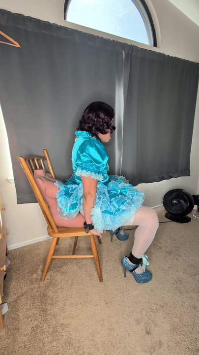 Satin Sissy Maid Plugs Herself and Sucks Her Doll