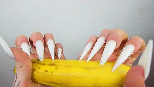 Long White Nails Scratching And Destroying Banana Like Dick