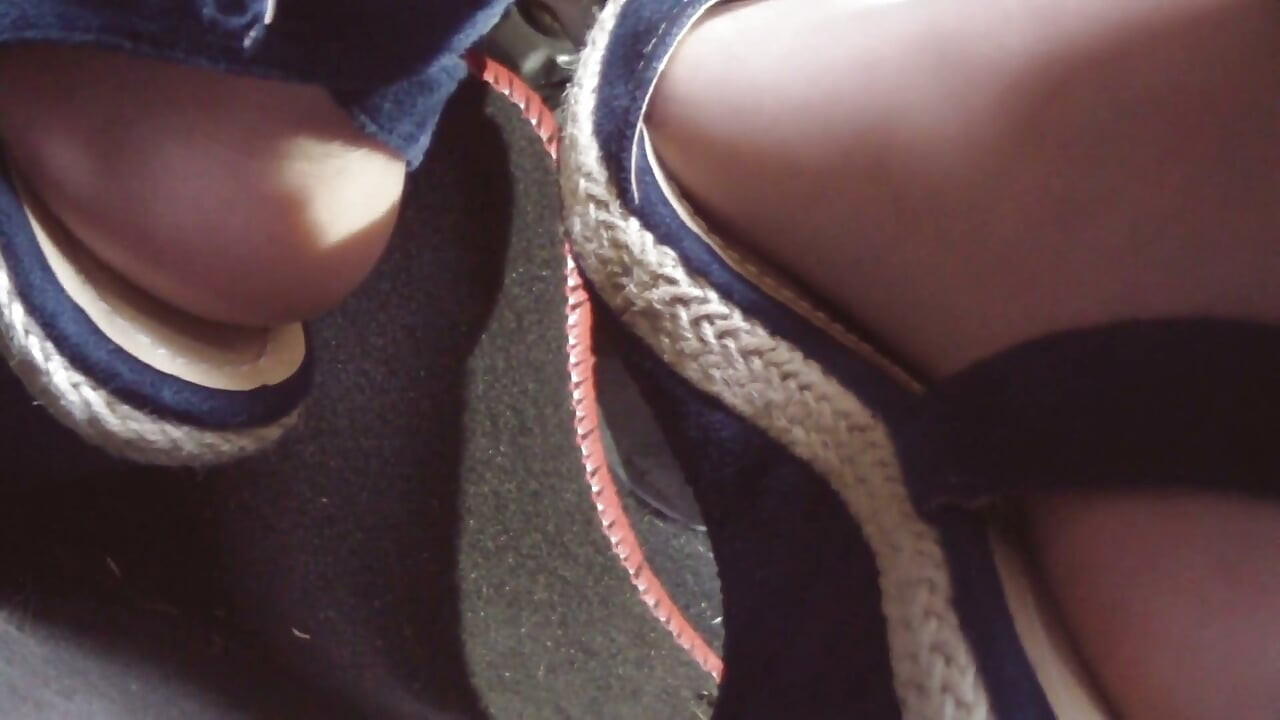 Driving and Revvig in Blue Wedges on My Hosed Feet