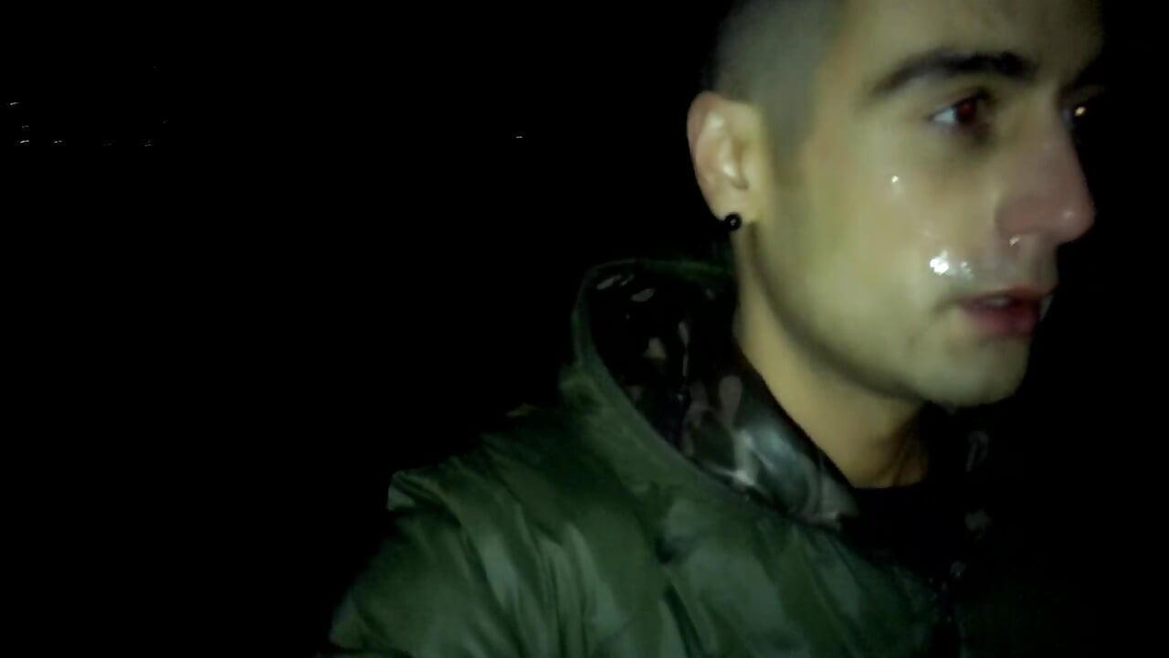 Night Outdoor Walking with Face Covered by Cum and Cum Tasting (full Vid)