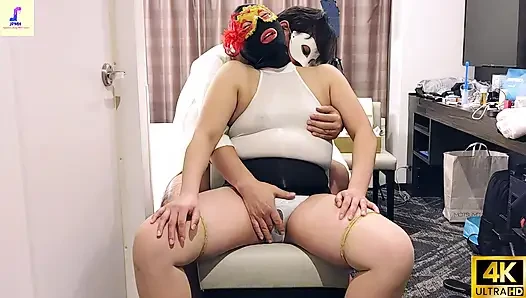 A Mature Woman in Erotic Cosplay Is Engrossed in Masturbation, Her Vaginal Fluids Dripping Out.