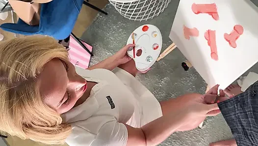 All natural big tits big ass hot MILF painter wants her model to masturbate for her own pleasure while painting him