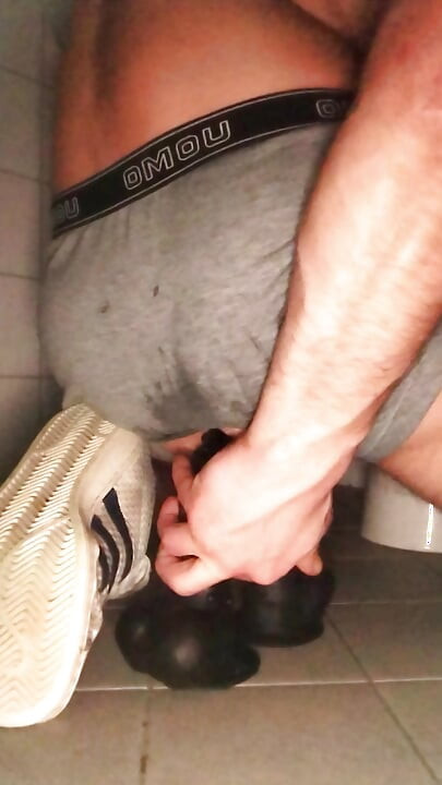 Public Toilet, Two Dildos Horny Ridden