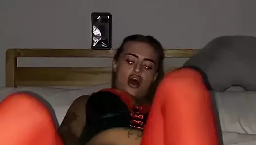 Horny goth student fingers in body trembling softly moaning on cam