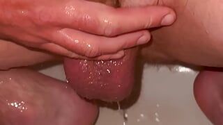 Warming my big cock up in the shower.