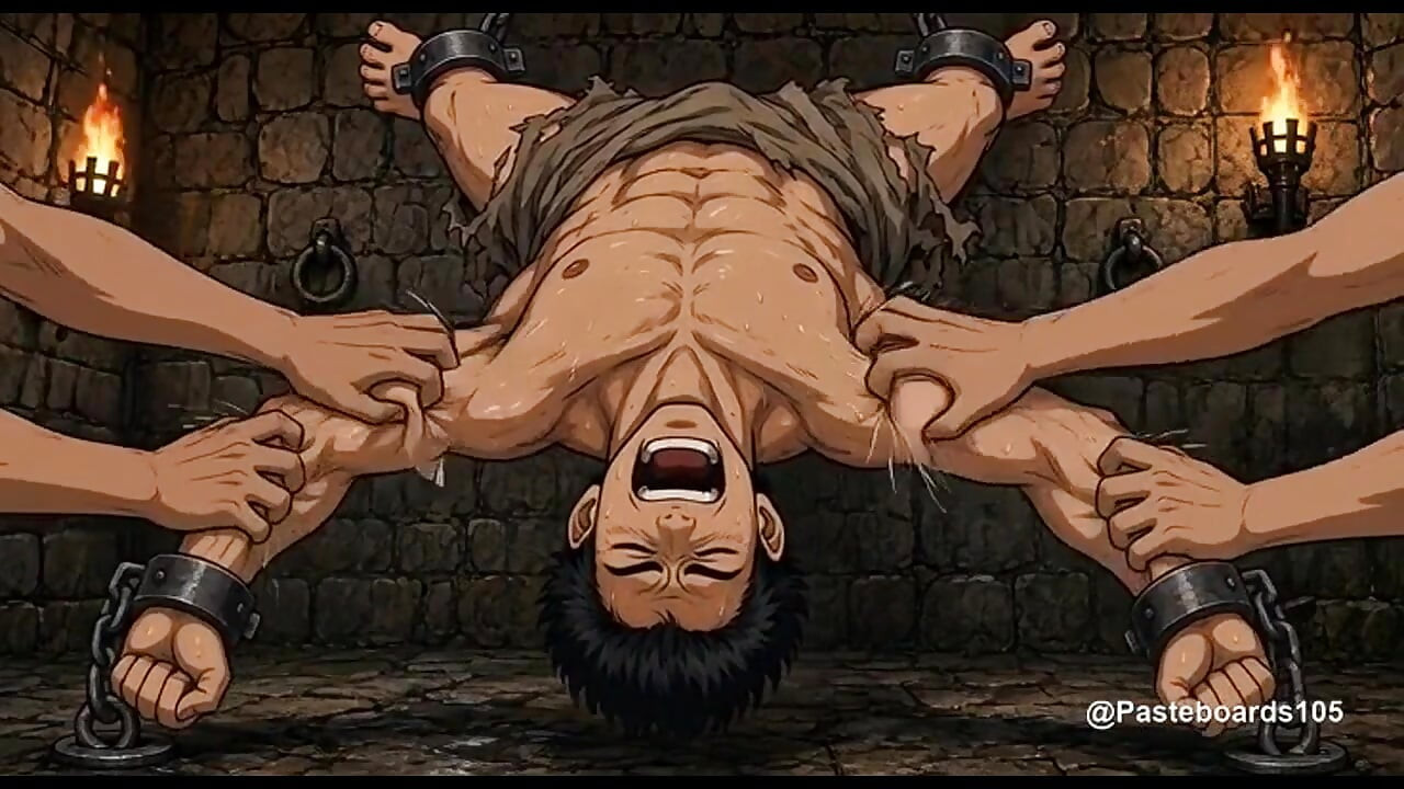 Dungeon Interrogation - Chained Muscle Jocks Tickled Into Talking (2D Anime Bara)