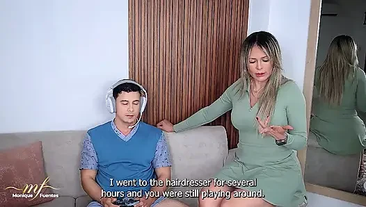Inexperienced stepson gets fucked raw by his perverted stepmother - Monique Fuentes & Lian Grey..