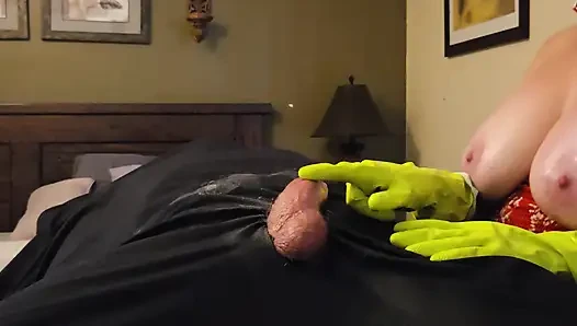 Super CLOSE UP Latex Gloves and Hot Oil POV Edging Penis Massage with HUGE CUM SHOT