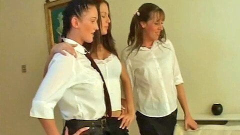 Three Brit chicks fucked in Schoolgirl outfits