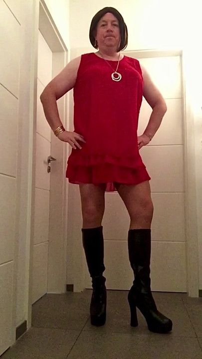 Nicki-Crossdress sexy red Mesh-Dress