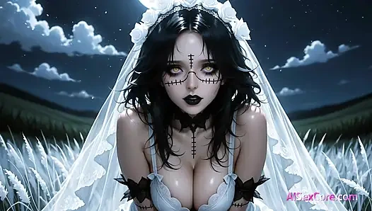 Perili rüzgarlar seks şehvetini körüklerken ay memeli zombi gelin yırtık elbisesiyle sikiliyor (ai porno)