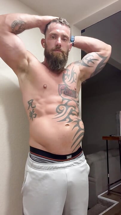 Tattooed Viking Flexes While Stroking for You