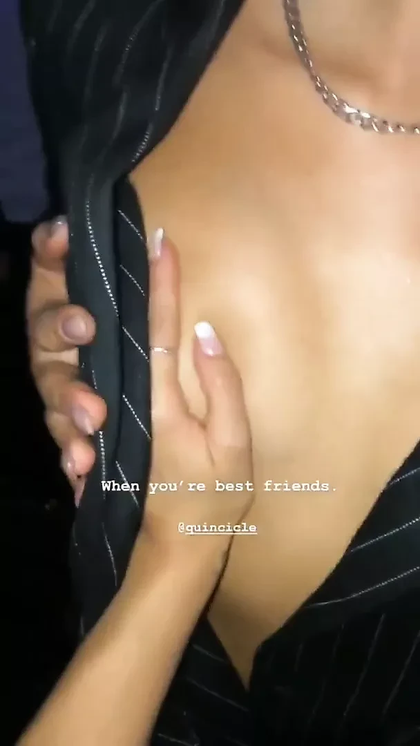 Unbuttoning and boob grab in the club Indian bi besties