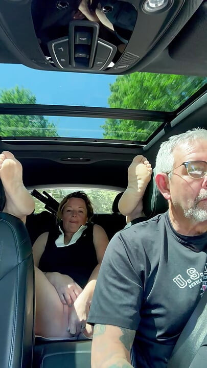 Wife Toys Her Pussy in the Back Seat While Daddy Drives, Road Trip