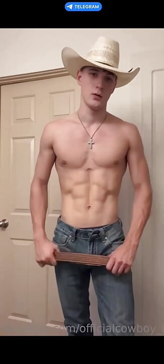Big cowboy enjoys masturbation and cums powerfully at the end