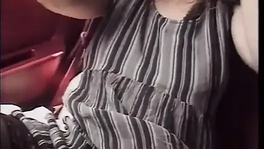 Brunette chick with gorgeous tits gets hardcore fucked with two dongs in bed