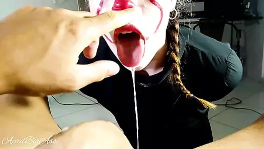 Halloween, IT is addicted to cock and cum, she "swallows everything" 2-3