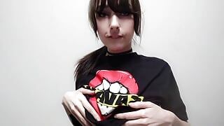 Bratty Goth girl teases by playing with tits