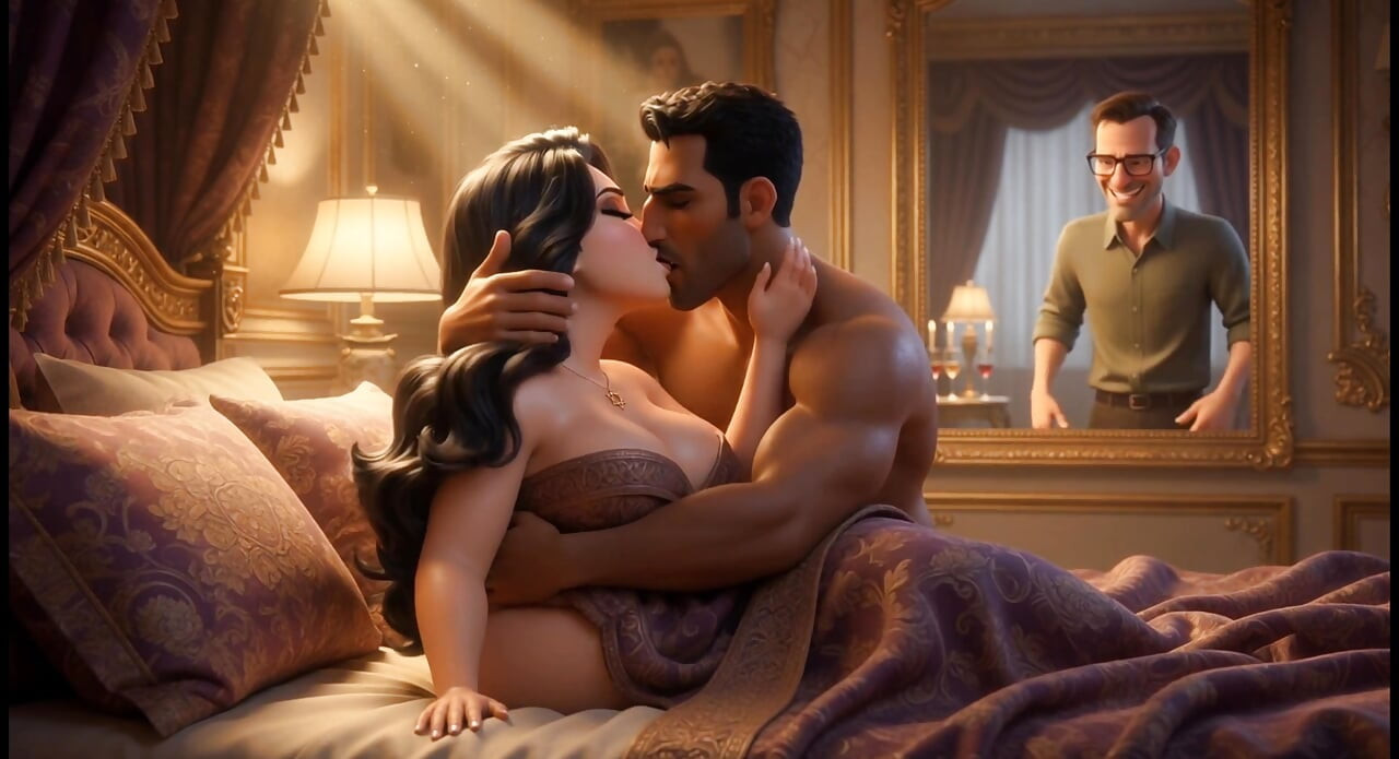 A Muslim man and a Jewish wife, with her cuckold  Christian husband watching her being fucked.