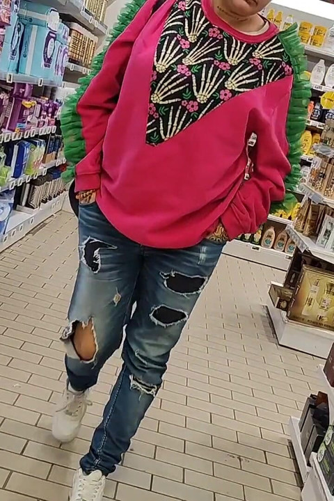 Crazy Rebeca Addams in Jeans Buttcrack at the Supermarket