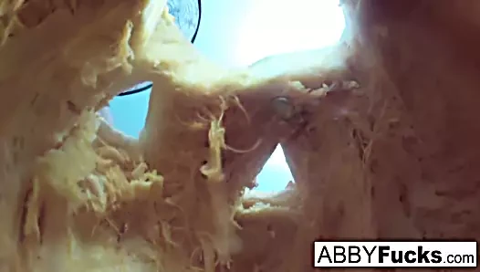 Abigail Mac carves a pumpkin, then plays with herself