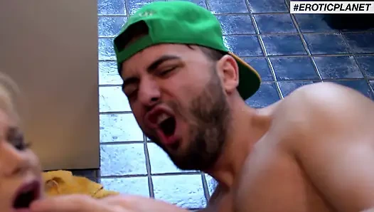 Big blond German girl with big tits bathroom sex