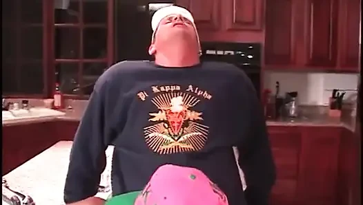 Sweet titted blonde slut duo in kitchen get hot fuck from hard cocked dude