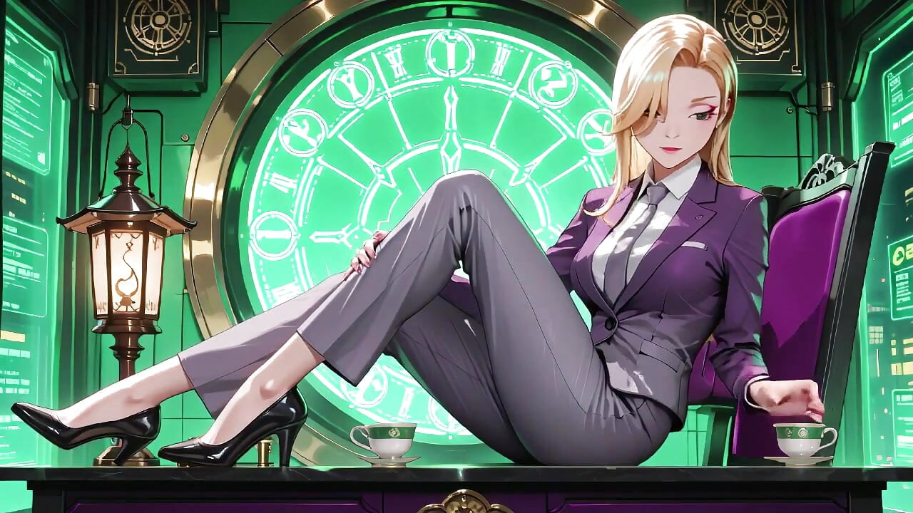 Blonde Boss in Purple Suit! Office Train Private Moments. She's Multitasking with Files While Secretly Adjusting Her Skirt...