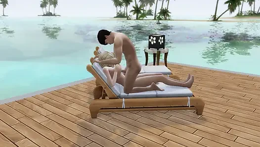 Couple in love have sex in public on the beach