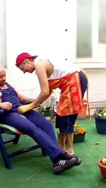Memorable moment from "German Grandma with Huge Boobs Seduced to Fuck in her Garden"