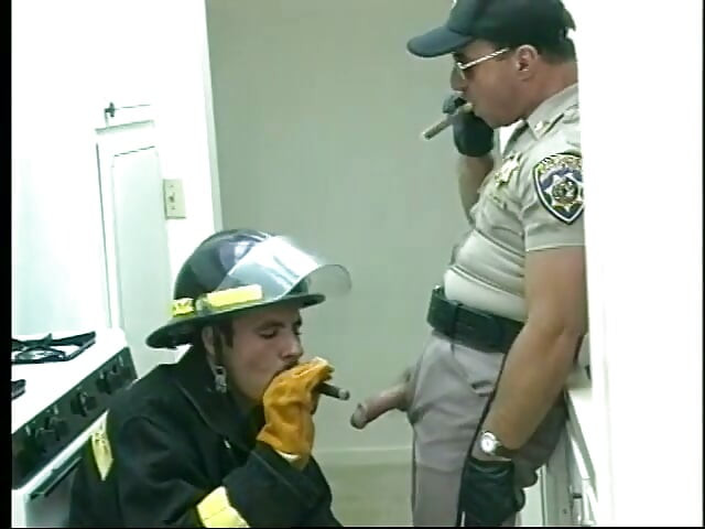 Gay fireman sucks a cock of a police officer