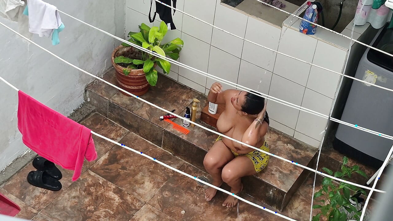My Neighbor From the House Below Bathes Outside and Was Discovered by Me.