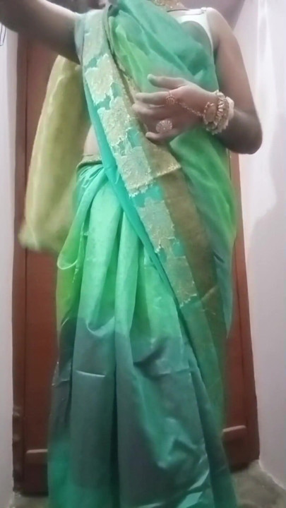 Indian Gay Crossdresser Bottom Gaurisissy pressing and playing with her big boobs in blue saree real homemade sex | Clip 2