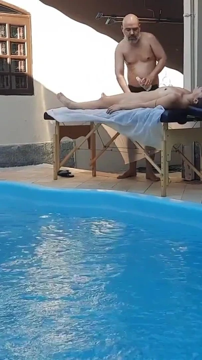 Must-see moment from "Massage in the pool. The therapist couldn't hold back and made her cum in his mouth."