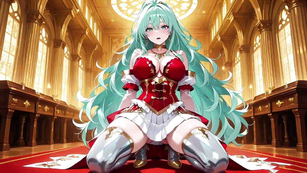 Muslos plateados bajo la armadura roja y blanca, arrodillando a Lazily en el dormitorio. ¿Quién puede resistir esta mirada divina pero salvaje?